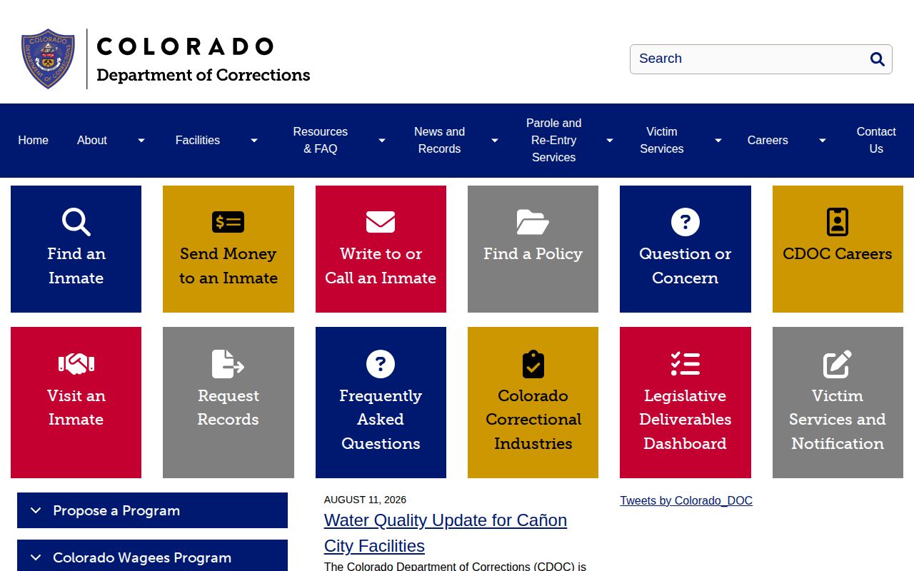 Colorado Department of Corrections release records home page