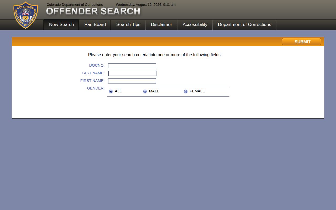 CDOC offender search result for Colorado released inmates