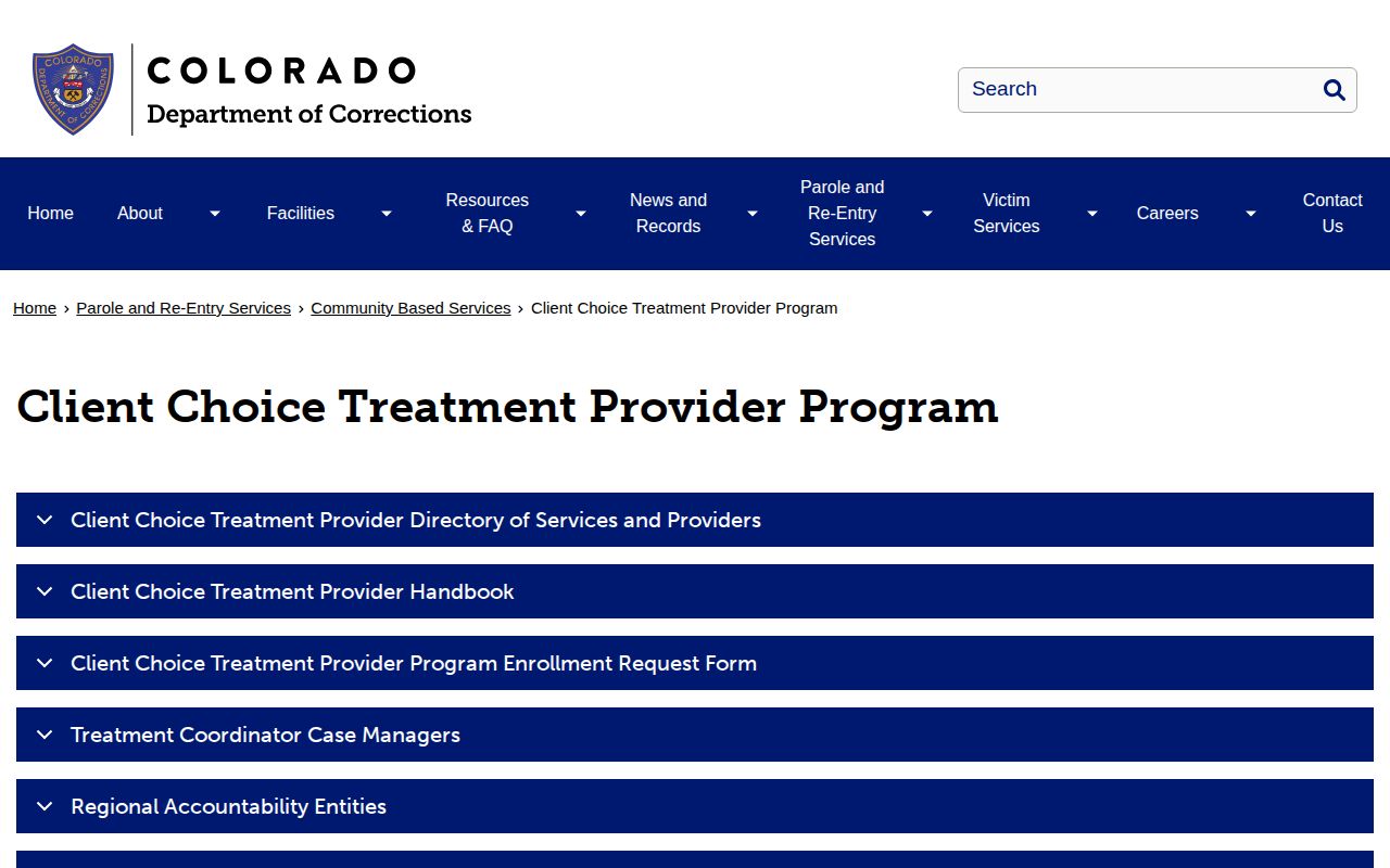 Colorado Client Choice treatment coordination for people on parole