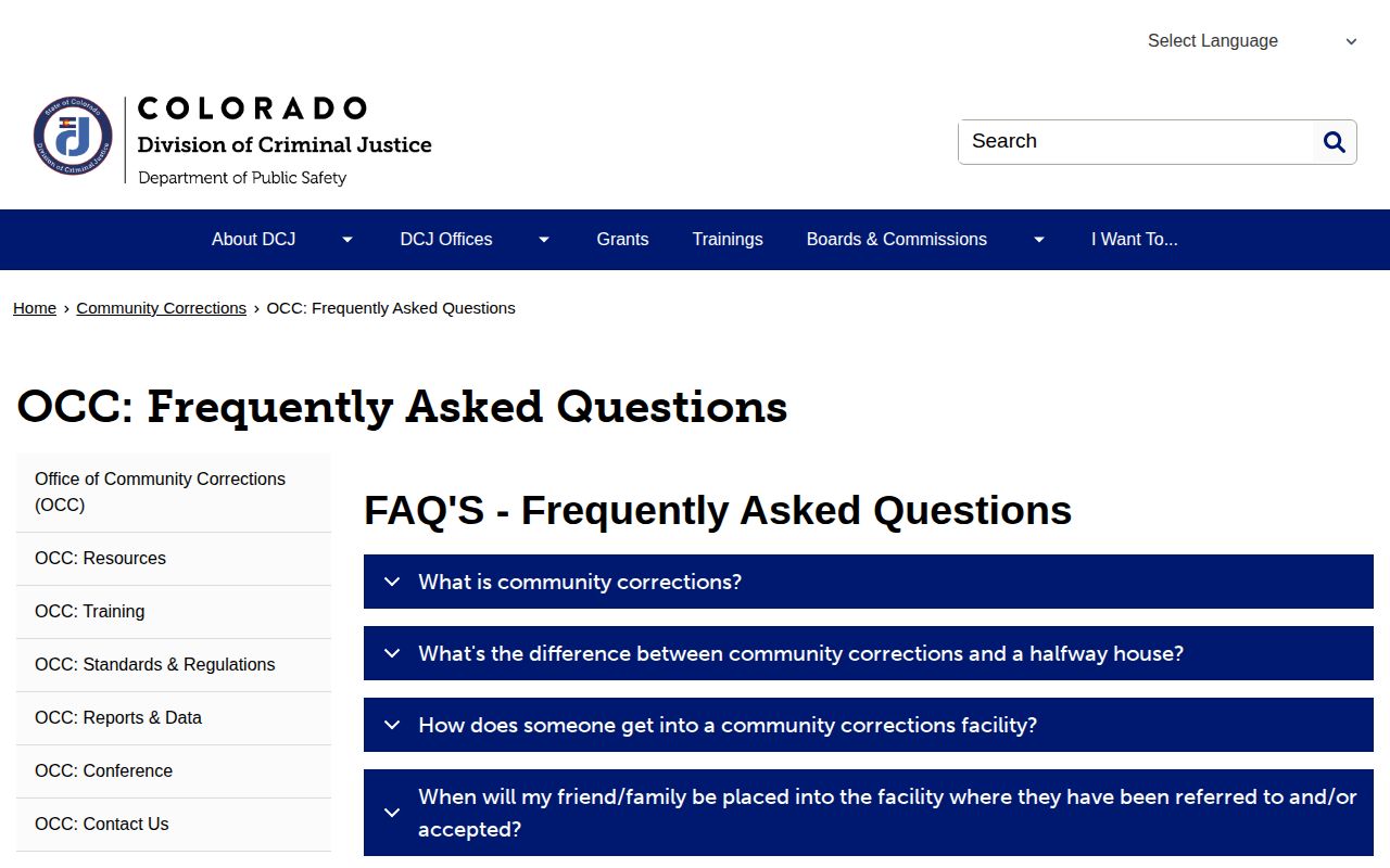 Colorado community corrections information for structured release placement