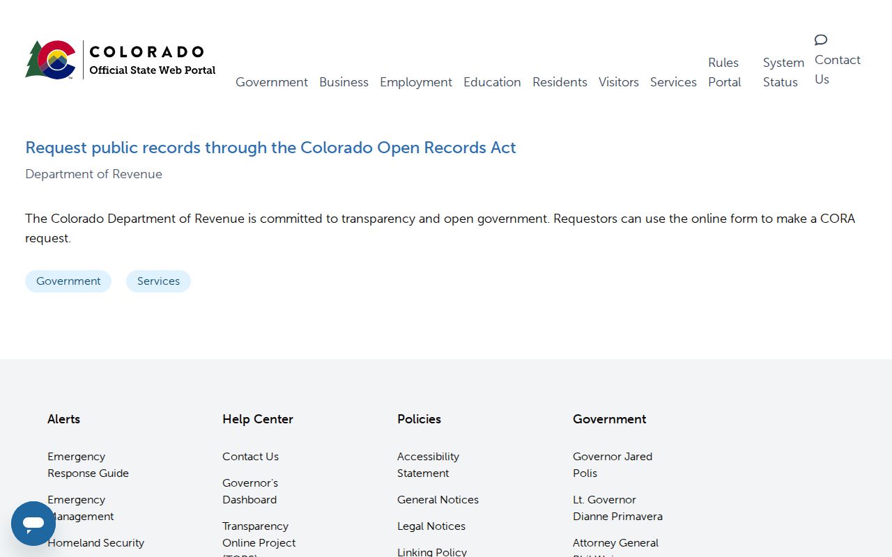 Colorado online public records request route for release records