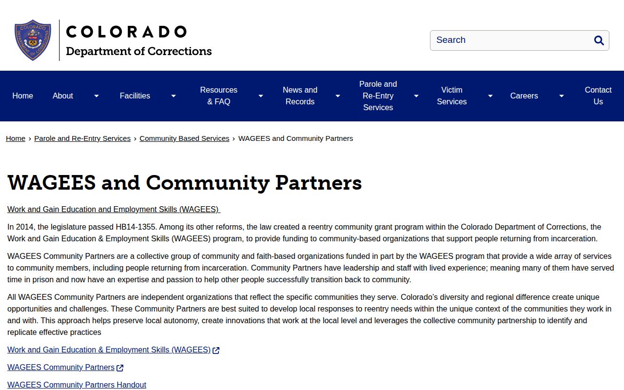 Colorado WAGEES reentry services after inmate release